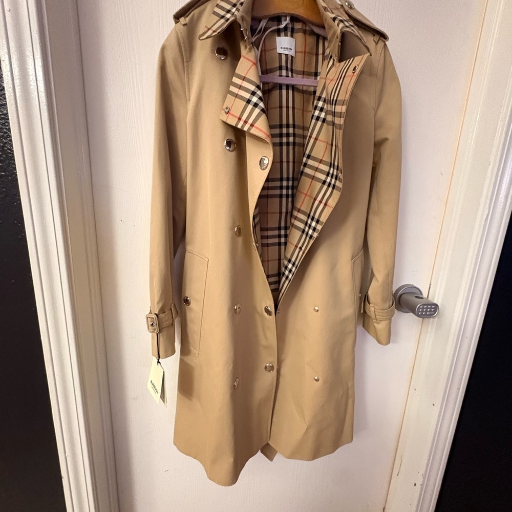 Burberry Tan Trench Coat with Classic Plaid